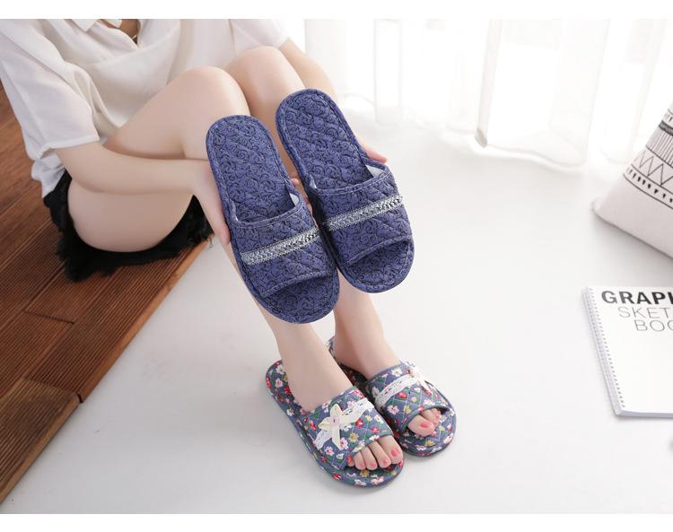 Two-layer fabric-soled wooden floor slippers, soft-soled couple's slippers, women's summer indoor silent home shoes