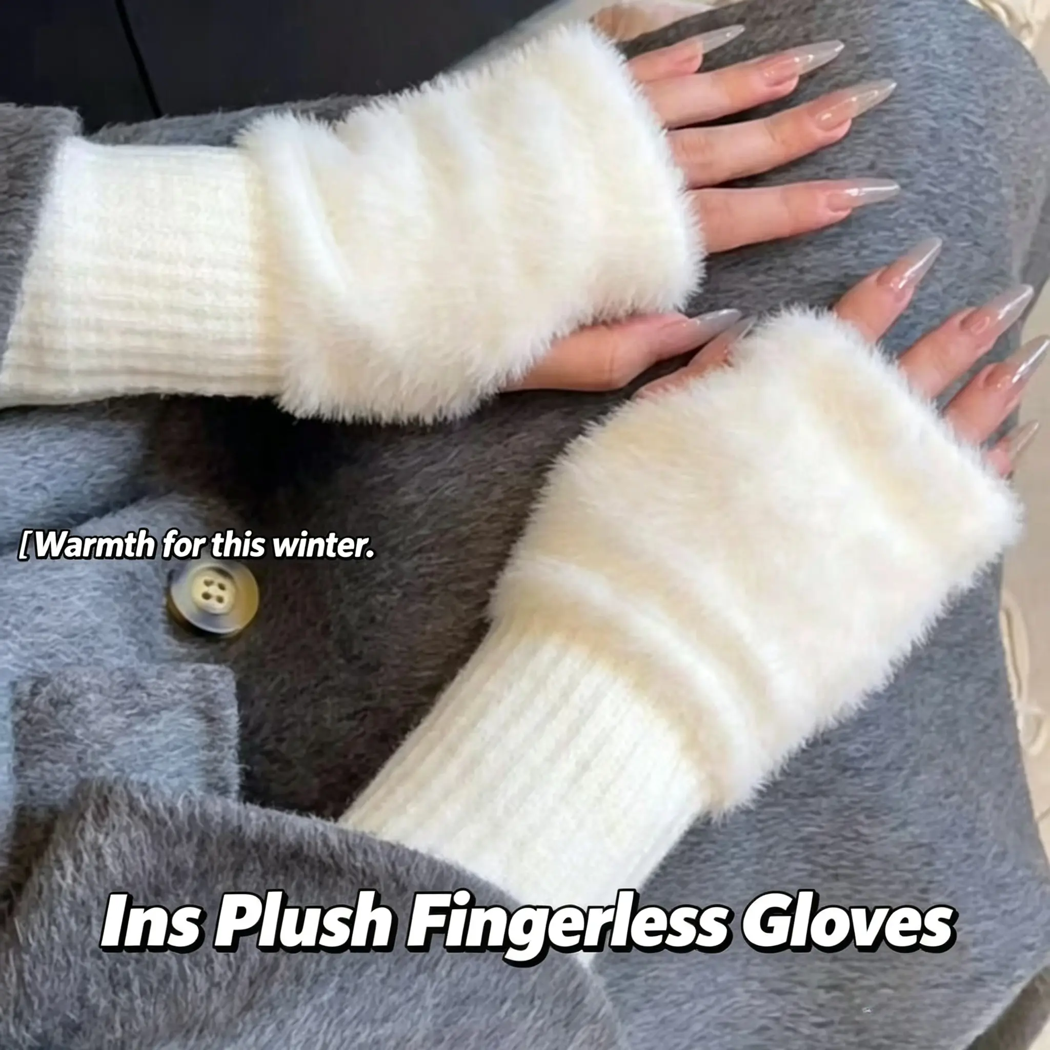 Women's Fingerless Gloves, Soft Fleece Lined Wrist Warmers, Cozy Touchscreen Safe Winter Accessories, Fingerless Shape