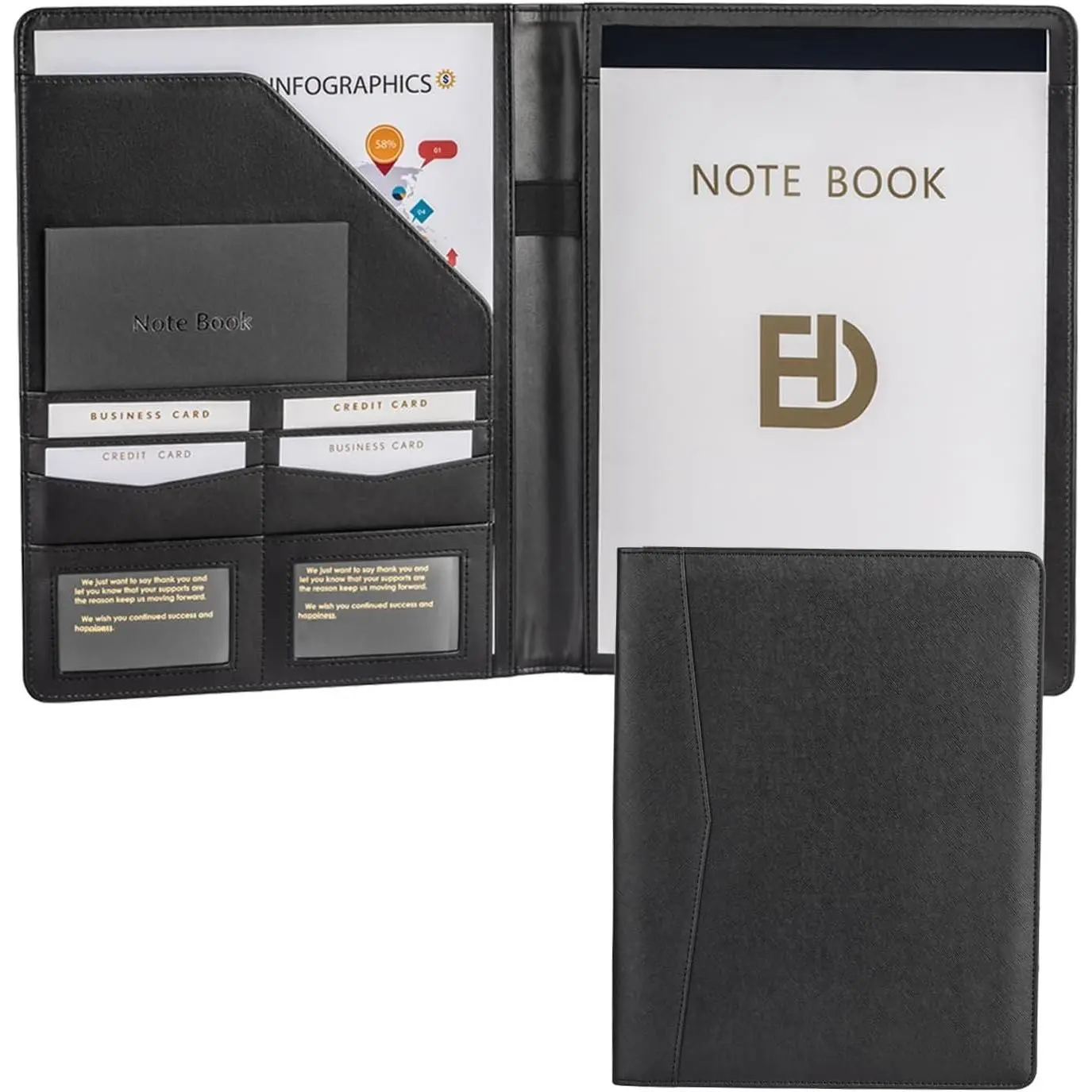 Professional Business PU Leather Padfolio - A4 Size, Slim Profile, Notepad Holder with 20-Page Notebook for Resumes, Interviews, Legal Pad Organization (For Men & Women)