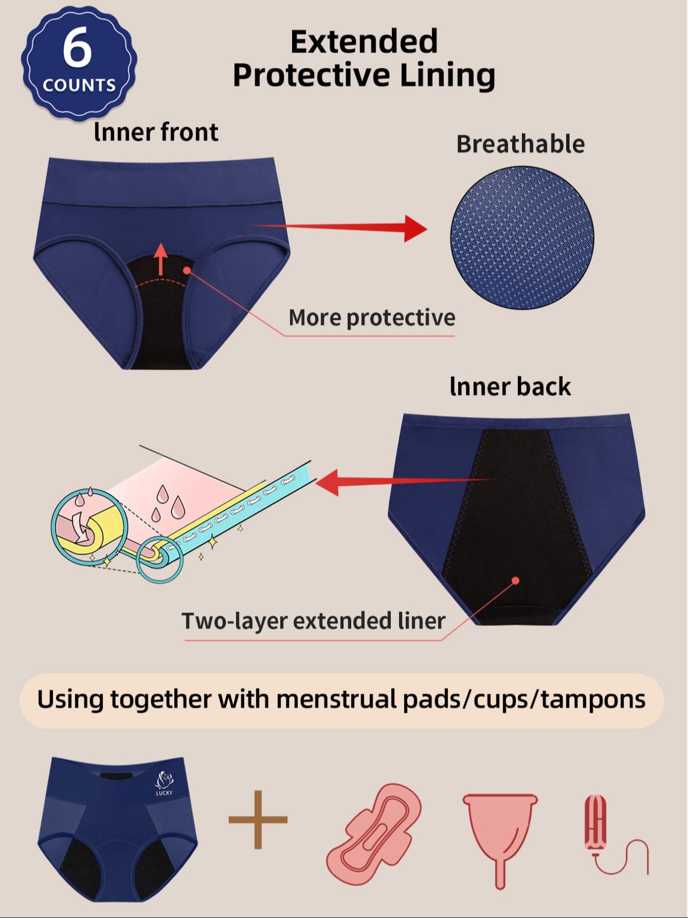 Women's Period Panties Pack, High Waisted Briefs, Breathable Mesh Design, Leak-Proof Comfort Fit, High-Quality Skin-Friendly Fabric, Casual Style