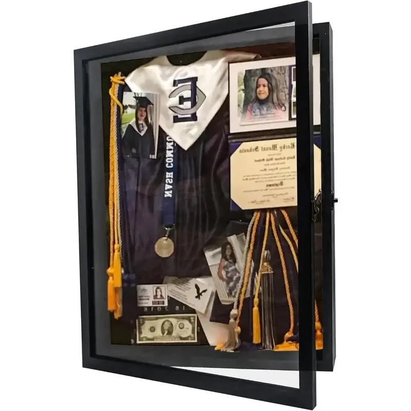 Graduation Shadow Box Frame 13x16, Large Graduation Frames with Glass Window, Metal Lock, Memory Box for Graduation , Cap and Gown Black-L