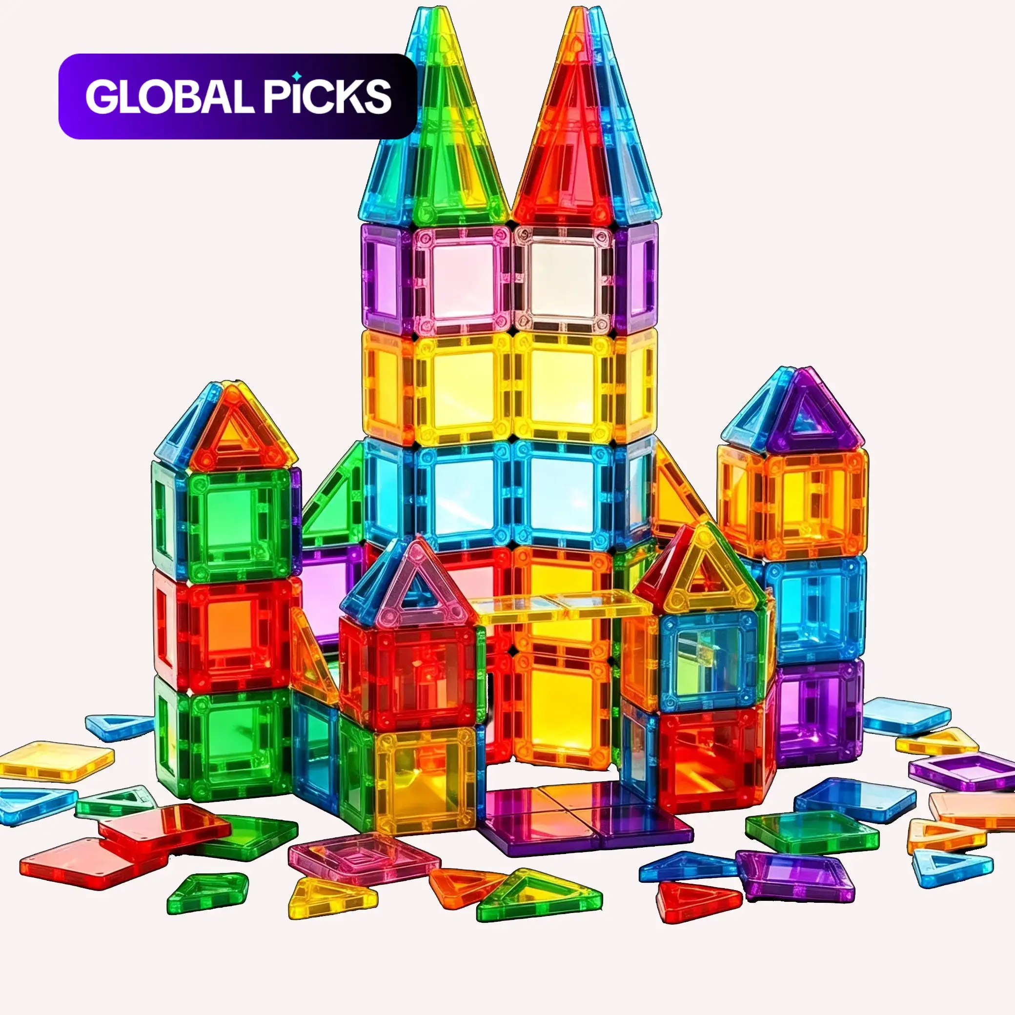 Mini Magnetic Tiles with Iron Box, 60/100/130pcs Building Blocks, Travel Toy for Kids Ages 3+, Educational Gift for Boys & Girls
