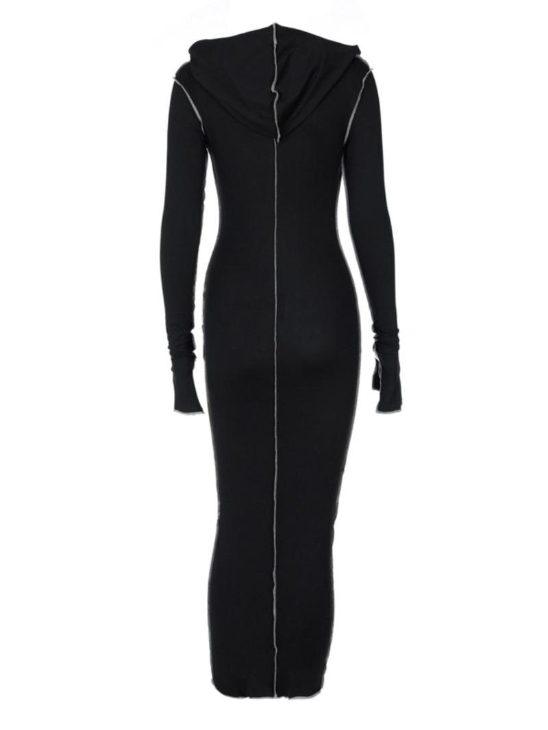 Women's Plain Drop Shoulder Hooded Bodycon Dress, Casual Long Sleeve Solid Long Dress for Fall & Winter, Women's Clothing