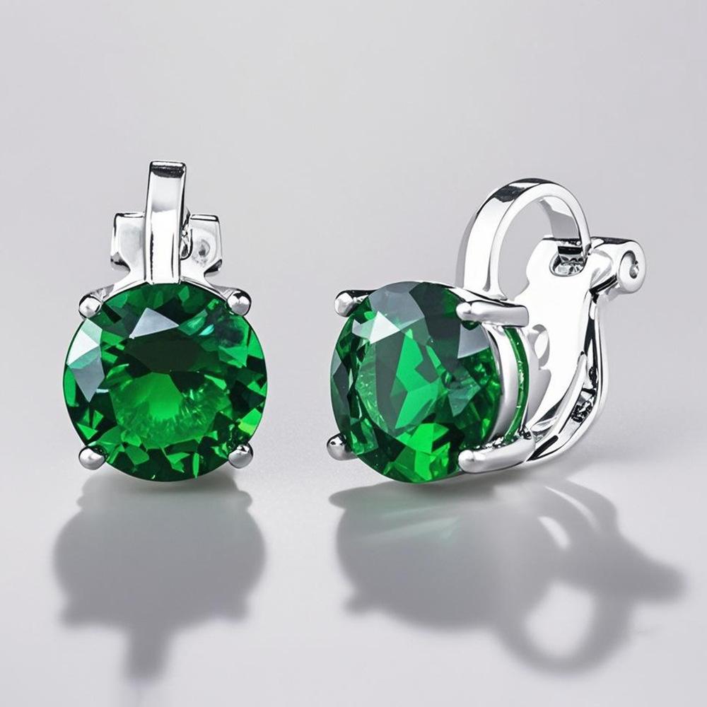 Micro-inlaid zirconia non-pierced ear clips for women, 3A grade super shiny geometric round colored earrings Moissanite Stud Unisex Hip Hop Zircon