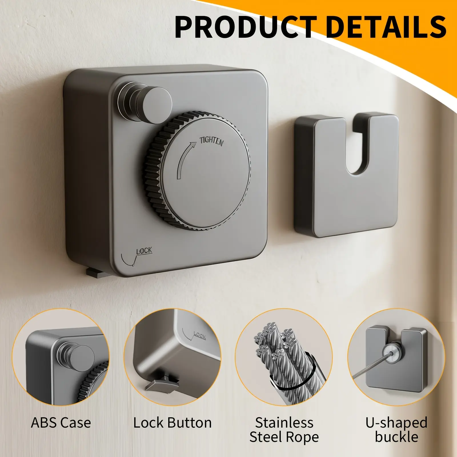 Telescopic invisible clothesline, non perforated wall mounted, thickened stainless steel material, corrosion-resistant, suitable for indoor balconies, bathrooms, hotels, homes, and outdoor use, clothesline