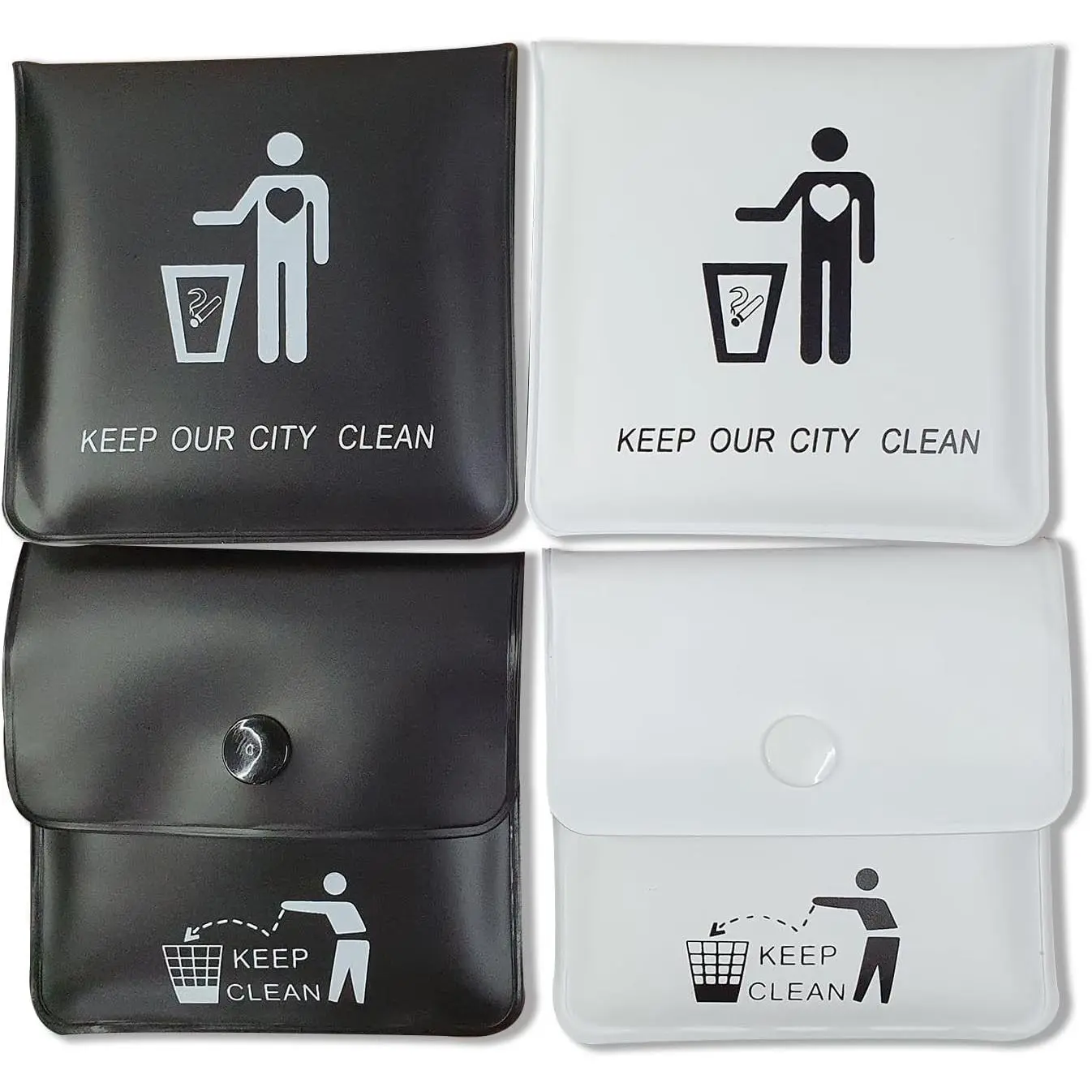 Pack of 4 Pocket Ashtray Pouches - Black & White Fireproof PVC Smell Proof Portable Outdoor Cigarette Butt Disposal Travel AshtrayGift