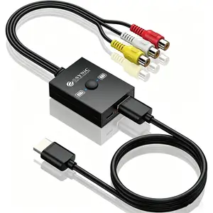 eSynic Portable RCA to HDMI Converter with 4:3/16:9 Switch-1080P Output-Plug & Play-AV to HDMI Adapter for Wii/PS2/N64/PS1 Retro Game Video Converter for HDTV/Projector-Compatible with PAL/NTSC