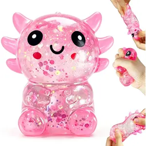 1PCS Glitter Axolotl Squishy, Slow Rising Squeeze Toy, Cute Axolotl Fidget Toy for Stress Relief, Calming Sensory Toy for Kids Adults, Party Favor Gifts (Pink)
