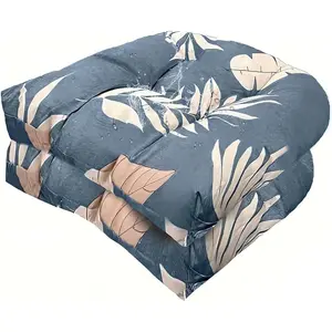Set of 2 U Shaped Wicker Floral Seat Cushion Decorative Tufted Chair Pads for Patio Home Garden Office Furniture Blue Grey