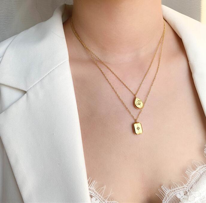 Oblong brand North Star light inlaid zircon pendant necklace square brand star mount collarbone chain female