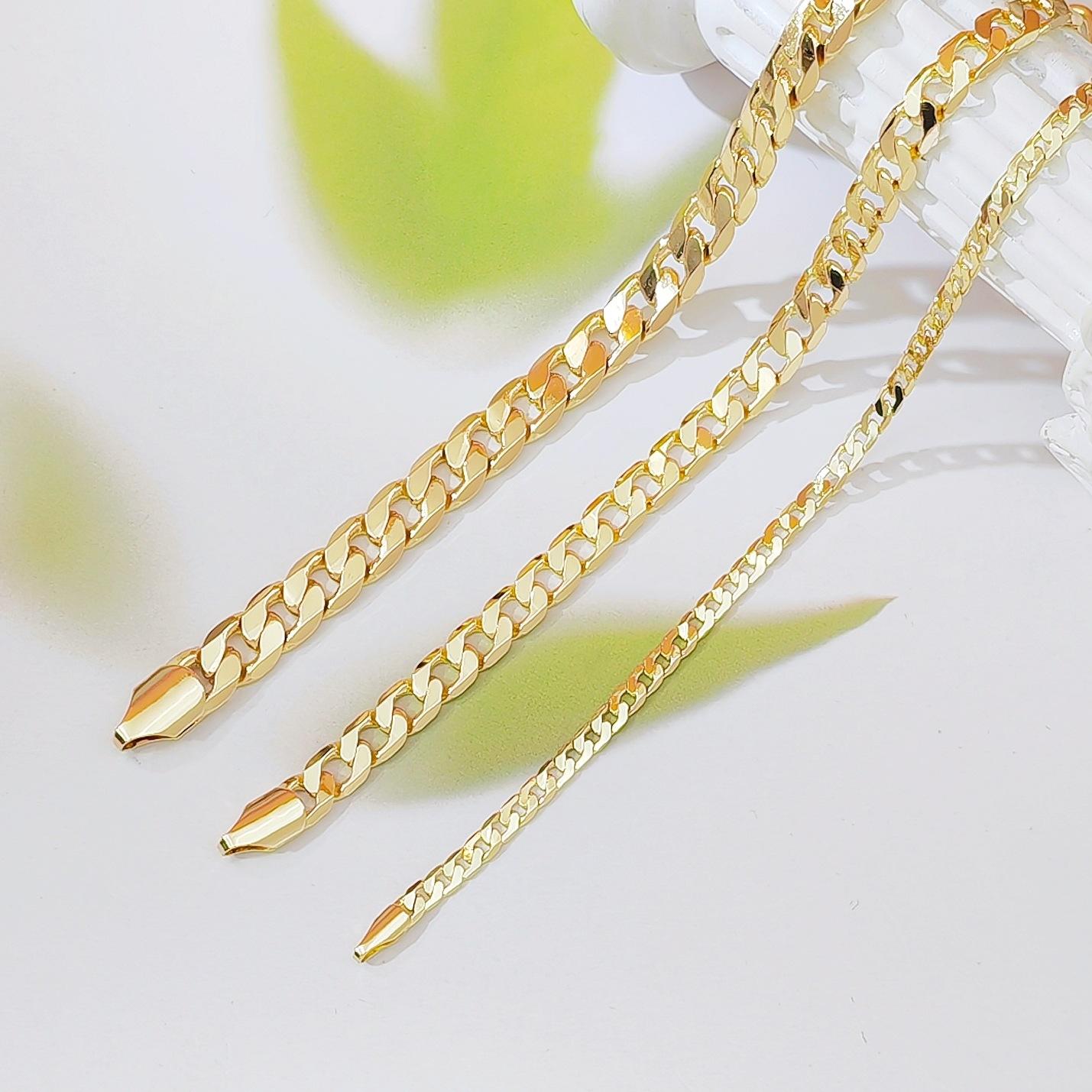 Cross-border hot-selling European and American fashion men and women couples chain chain bracelet, copper-plated 18k gold flat Cuban chain