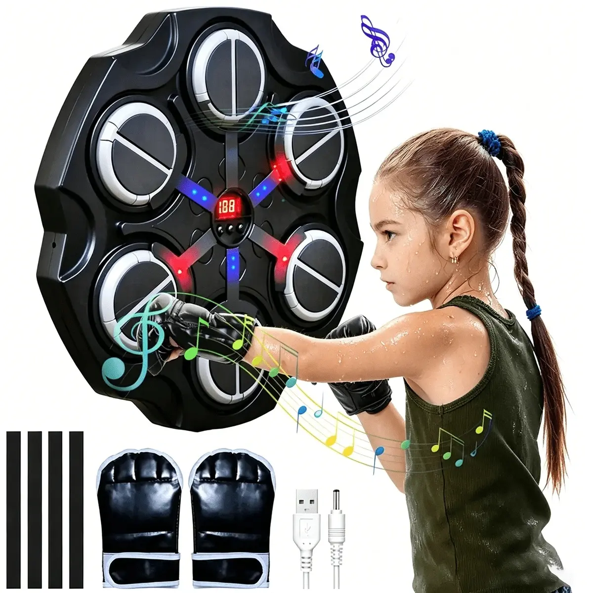 Music Boxing Machine, Wall Mounted Bluetooth Smart Punching Target(Boxing Gloves For Kids), Fitness Equipment, Gifts Suitable For Boys And Girls Aged 3+