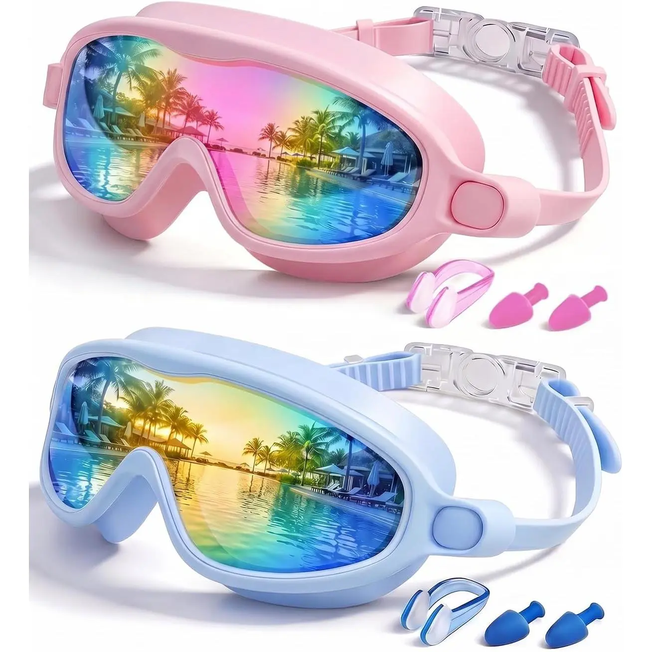 Swimming Goggles 2 Pack, Anti Fog&UV Swim Goggles for Boys Girls, No Leak Pool Beach Essentials for  3-14