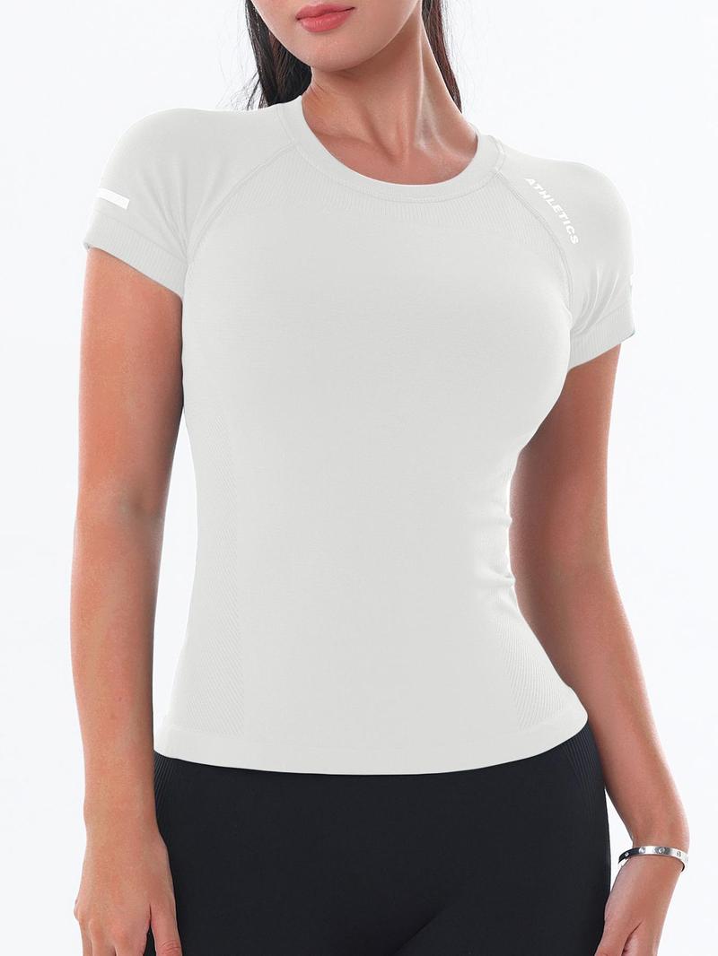 Women's Letter Print Raglan Sleeve Sports Tee, Sporty Quick Drying Round Neck T-shirt for Yoga Gym Workout Running, Fitness Running Tops, Ladies Sportswear for All Seasons