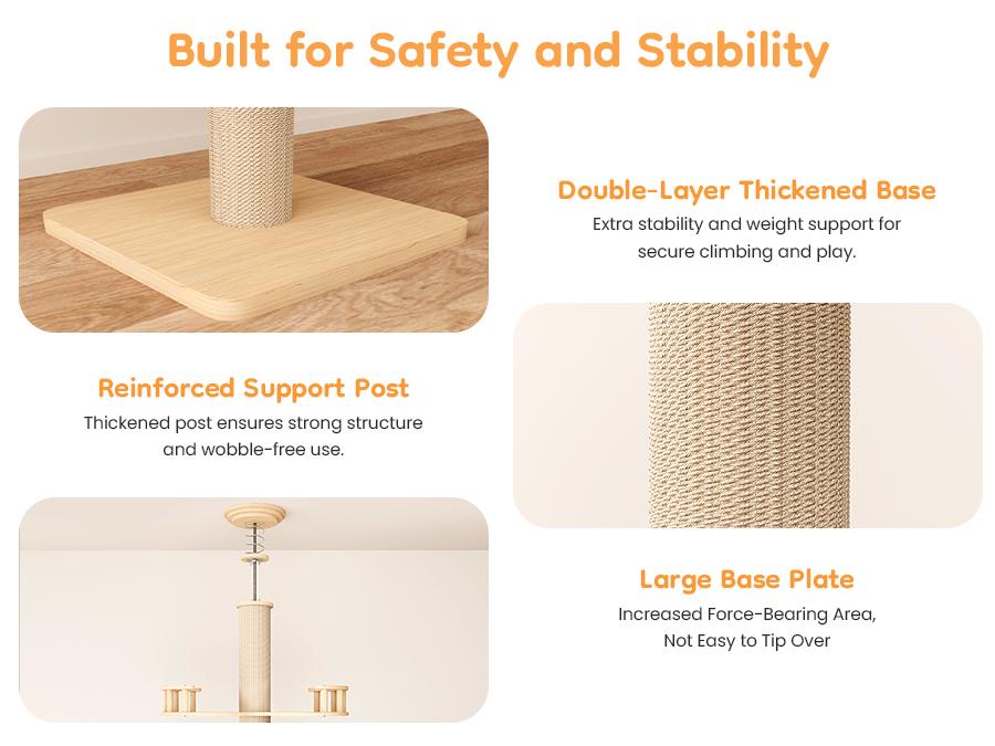 Royalcraft Floor to Ceiling Cat Tree Tower with Acrylic Capsule, Adjustable Height, Sisal Scratching Posts, Multi-Level Design, Space-Saving Vertical Structure, for Kittens & Large Cats, Stable & Stylish Cat Furniture