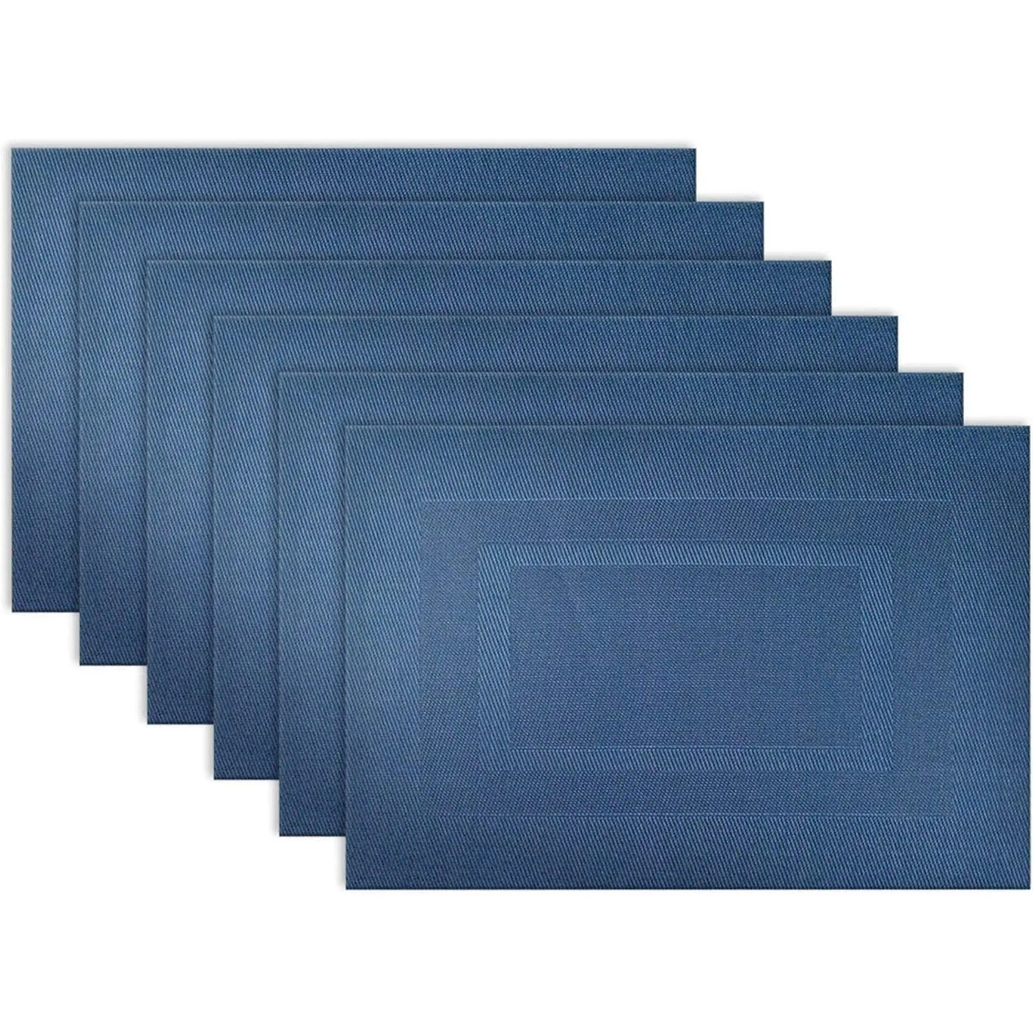 DII PVC Tabletop Collection Woven Indoor/Outdoor, Placemat Set, 13x17.25, Nautical Blue, 6 Piece