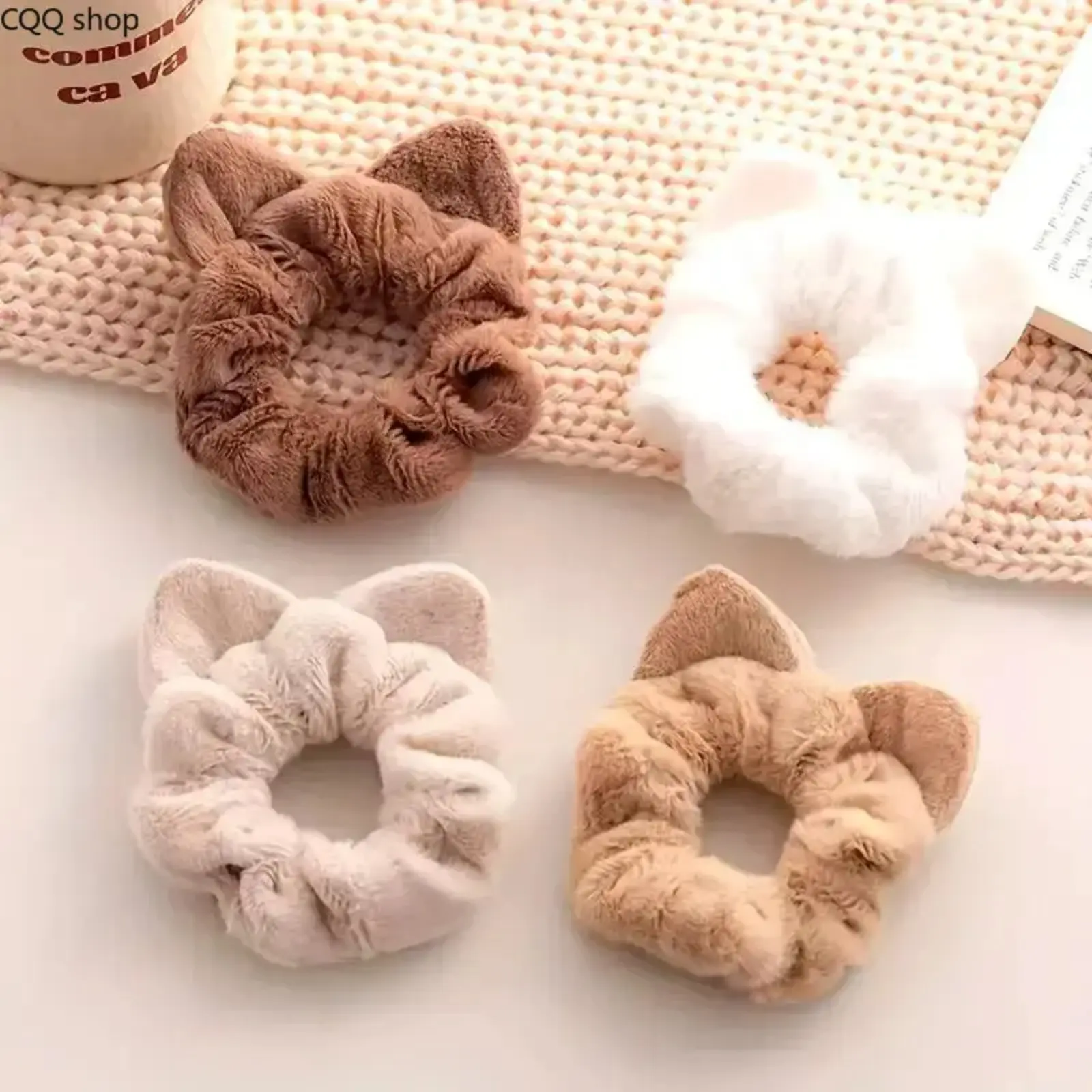 Cute Plush Cat Ear Design Hair Tie for Ponytail Hairstyle, Ponytail Holders, 4 Counts/set Hair Scrunchies, Hair Accessories for Women & Girls, Minimalist Headwear Suitable for Thick Hair, Christmas Gift, Cute Hair Ties