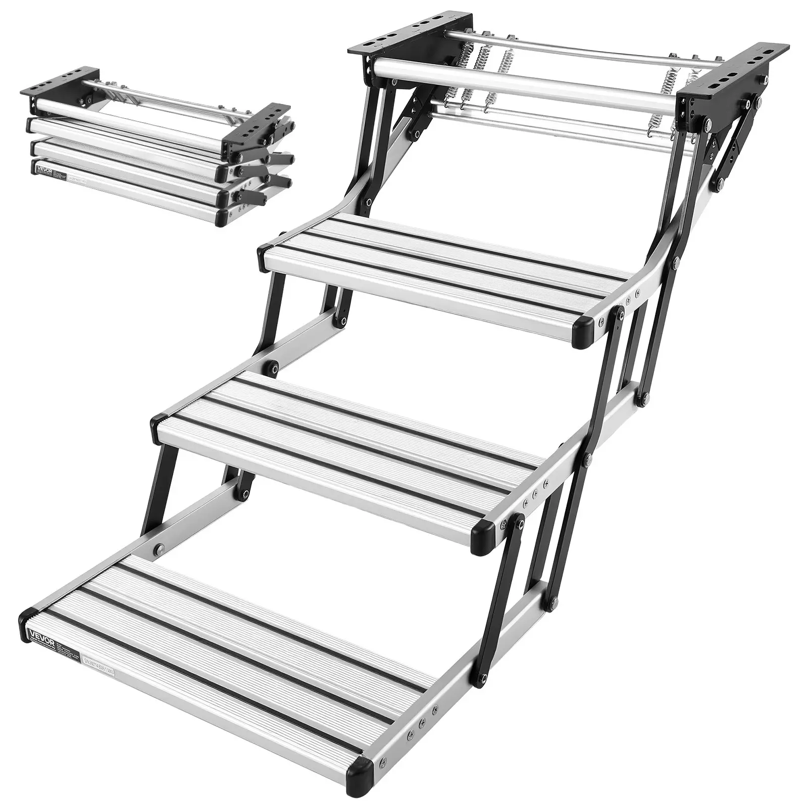 【DealsForYouDays】VEVOR RV Steps, 3-Step, 440 lbs Load Capacity, Manual Retractable RV Stairs, Telescopic Folding Aluminum Alloy Camper Steps, Steel Frame Non-Slip Entry Stairs for Camper Van Motorhome Travel Trailer