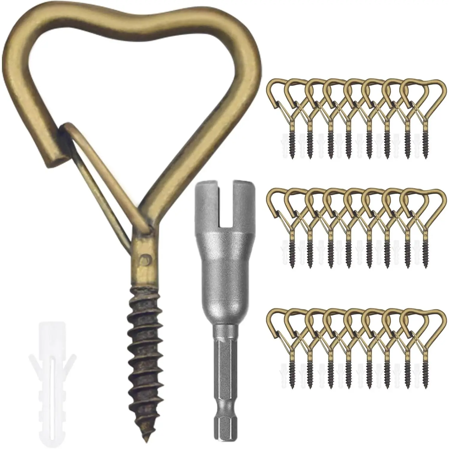 25 Pack Heart Shaped Decorative Screw Hooks for Hanging, 2.36" Cute Metal Ceiling Hooks for Plants, String Lights, Keys & Home Decorations, Decorative Wall Hooks for Indoor Outdoor Use, Brown