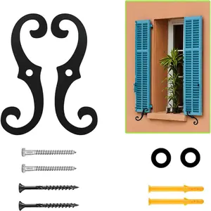 6.3" Decorative Shutter Dog Holders with Mounting Screws, Rust Resistant Iron External Shutter Tieback for Exterior Shutters, 2pc Black