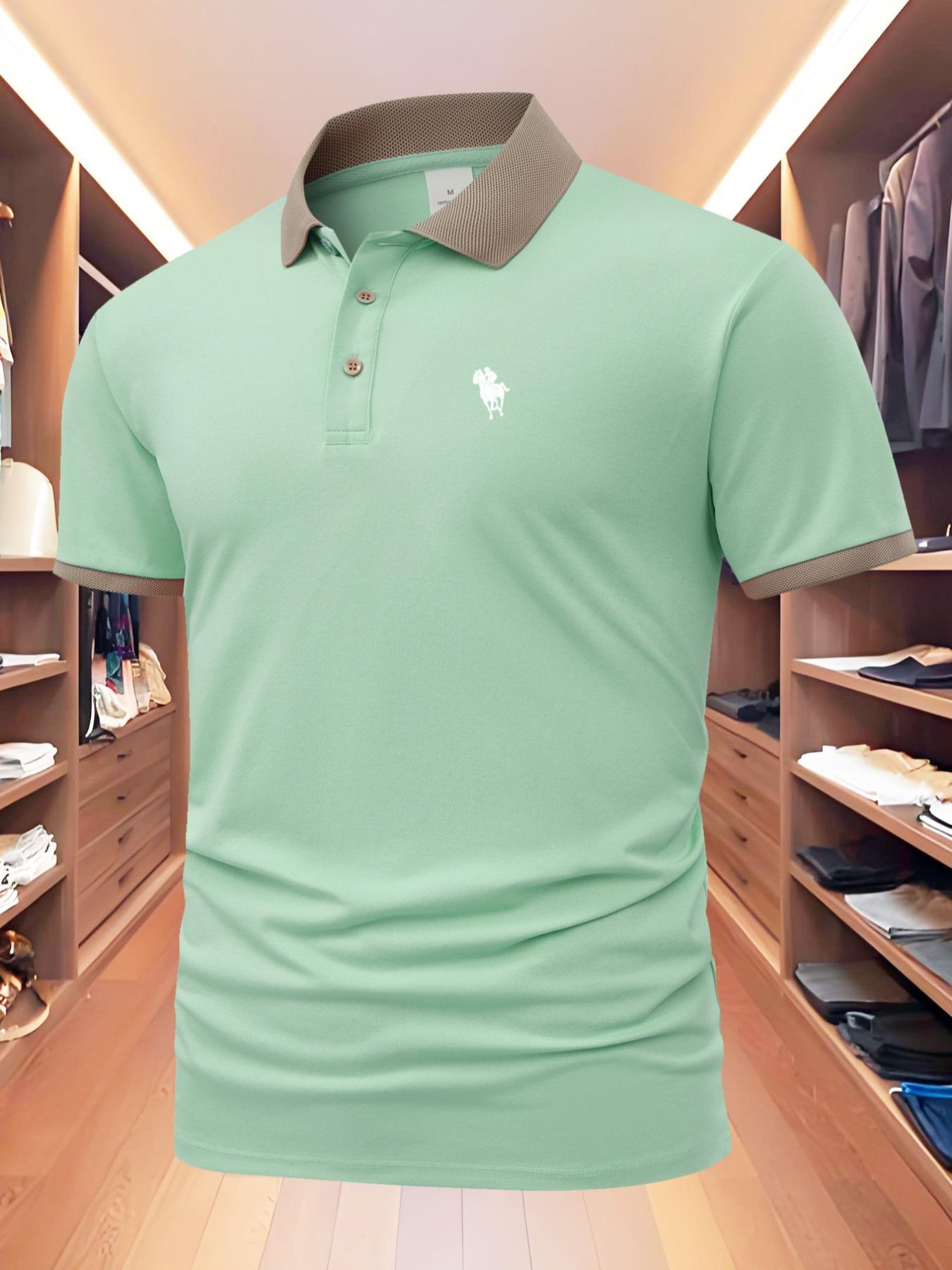 Men's Colorblock Polo Shirt, Regular Fit Casual Short Sleeve Half Zip Top for Summer, Fashion Men's Clothes for Daily Wear, Gamis, Menswear