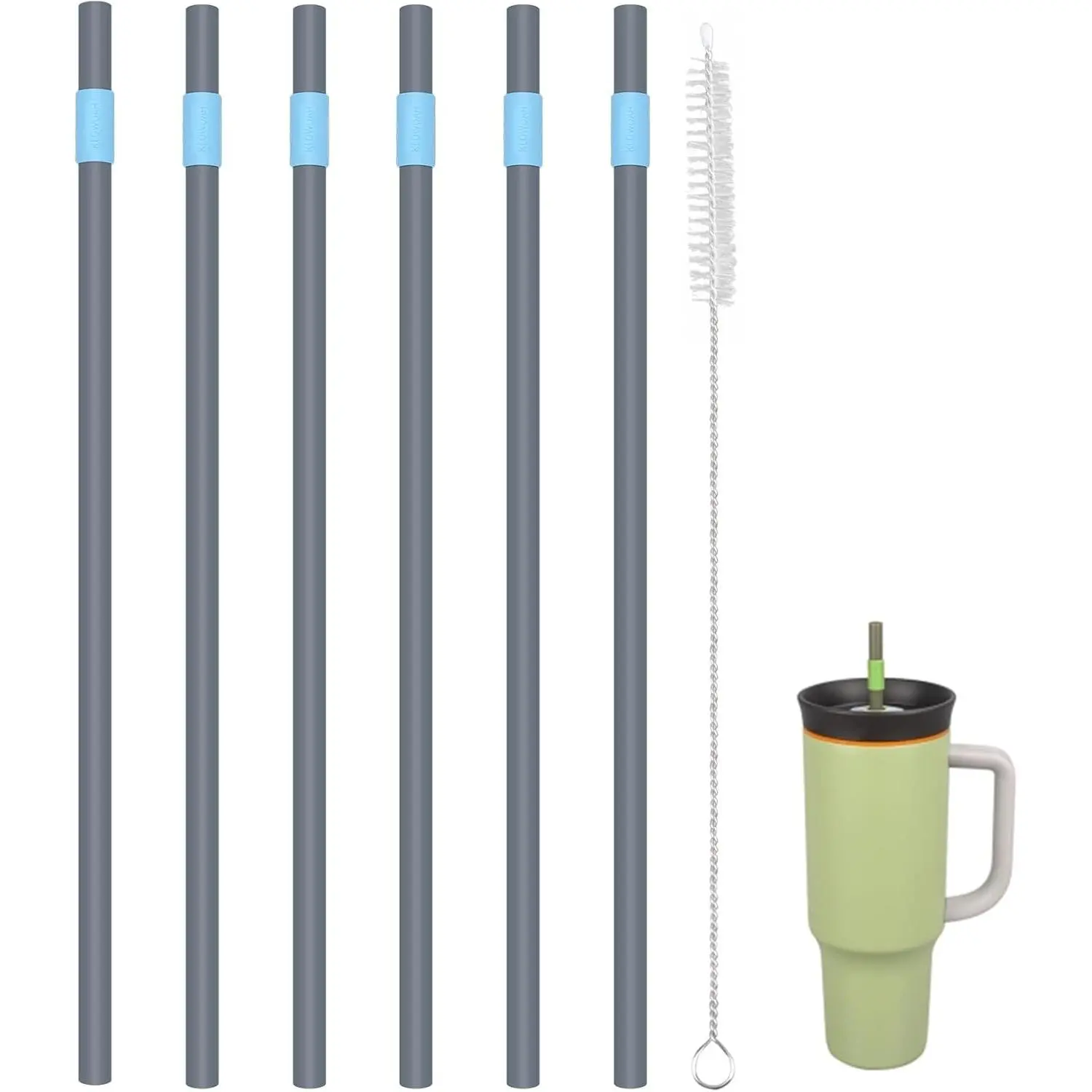 Straws for  40oz Tumbler, with 1 Brush (Pack of 6) (blue-grey)