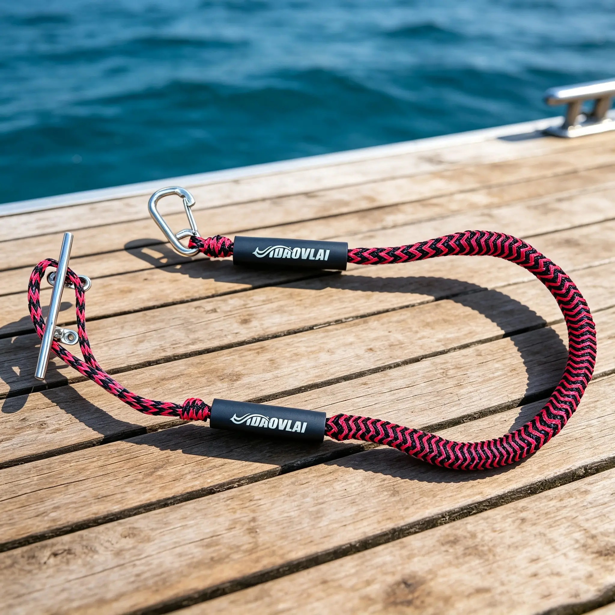 2/4 Pack IDAOVLAI Abrasion Resistant Bungee Dock Lines, 4ft Stretches to 5.5ft 2200lbs Reinforced Braided Rope, with Optional Steel Hook, for Long-term Marine Docking Use