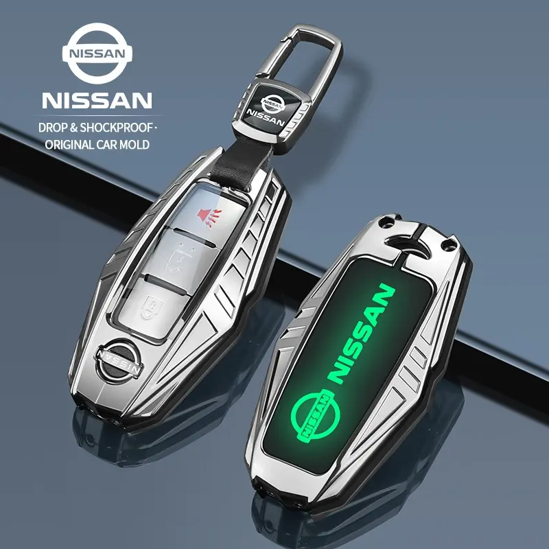 Nissan smart key protective case, suitable for Rogue, Pathfinder, Murano, Kicks, Armada, Sentra, Altima, Ariya, Qashqai, X-Trail. Dark, trendy, functional mech-style car key case, fingerprint-resistant, hard metal modification, personalized key cover.