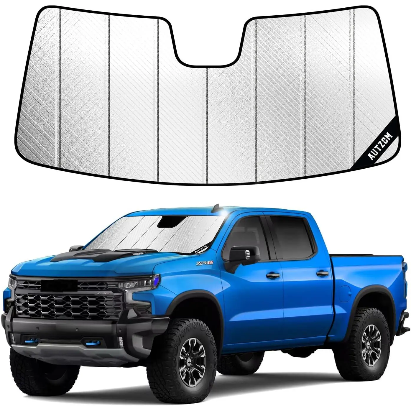 Custom-fit Windshield Sun Shade for 2019-2026 Chevrolet Silverado/GMC Sierra 1500, Aluminum Alloy Multi-layer Insulation Cover, Heat Reflection - Car Exterior Accessory for Interior Cooling & Dash Protection