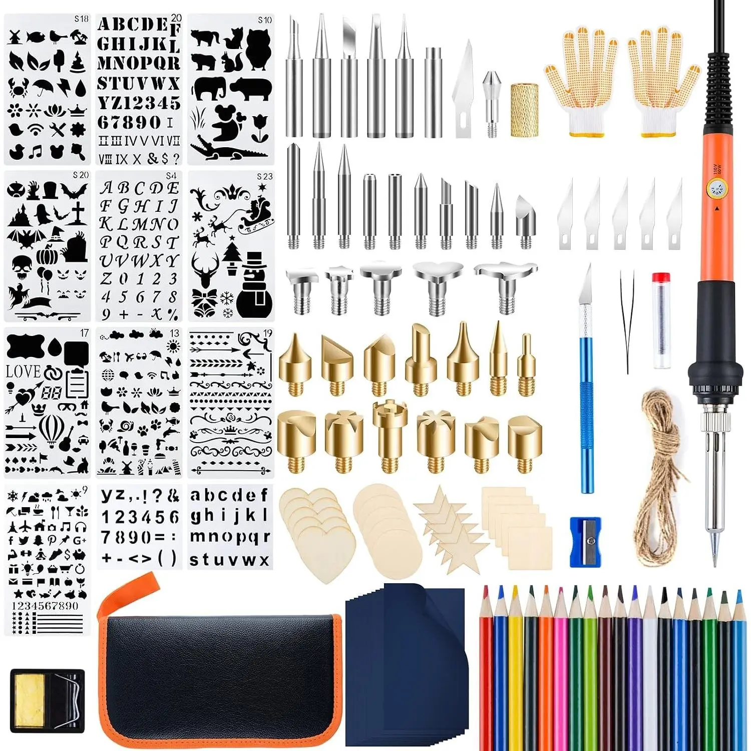 Wood Burning Kit, 130 Pieces Wood Burning Tool with Adjustable Temperature 200~450°C Switch, Professional Pyrography Pen Set for Embossing Carving Soldering Creative Adults Kids Beginners