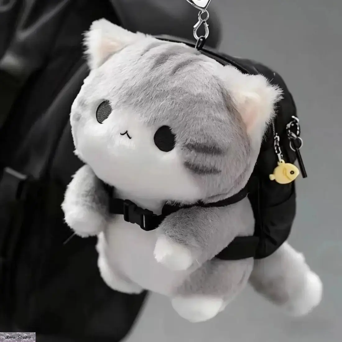 Cute Cat Plush Keychain, Soft Gray Kawaii Cloud Bag Charm with Minimalist Aesthetic, Adorable Fuzzy Animal Pendant for Backpacks, Tote Bags, Purses, Keys & Everyday Accessories, Gift for Cat Lovers