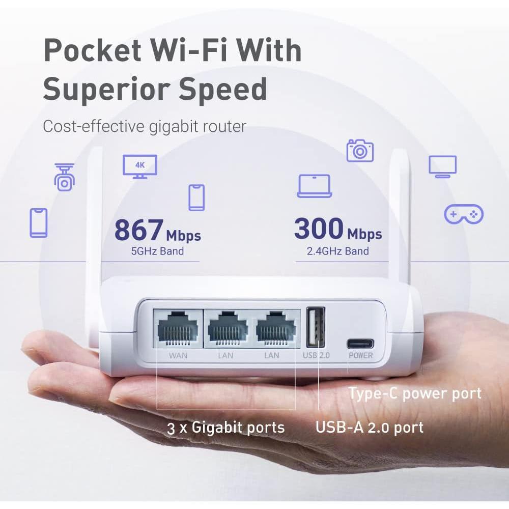 GL-SFT1200 (Opal) Portable WiFi Travel Router, Mini VPN  Router for Fiber Optic Modem, Mobile Internet WiFi Repeater, Dual Band Openwrt Computer Routers, /Business/RV/Cruise