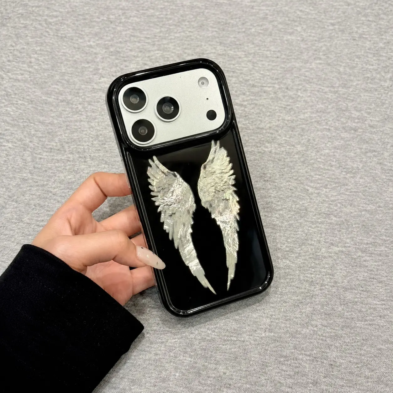 Silver Angel Wings iPhone 17 Pro Max Case, New Design 15 Pro Trendy Women's Creative Stylish Cellphone Accessory Full Coverage Anti-Drop Soft Shell, Unique 17 Protection Cover