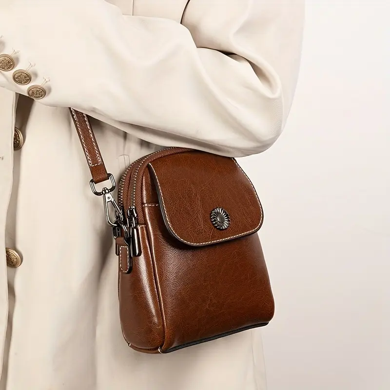 Women's Leather Bag, Fashionable Mobile Phone Bag, Casual Crossbody Bag, Commuter Shoulder Bag