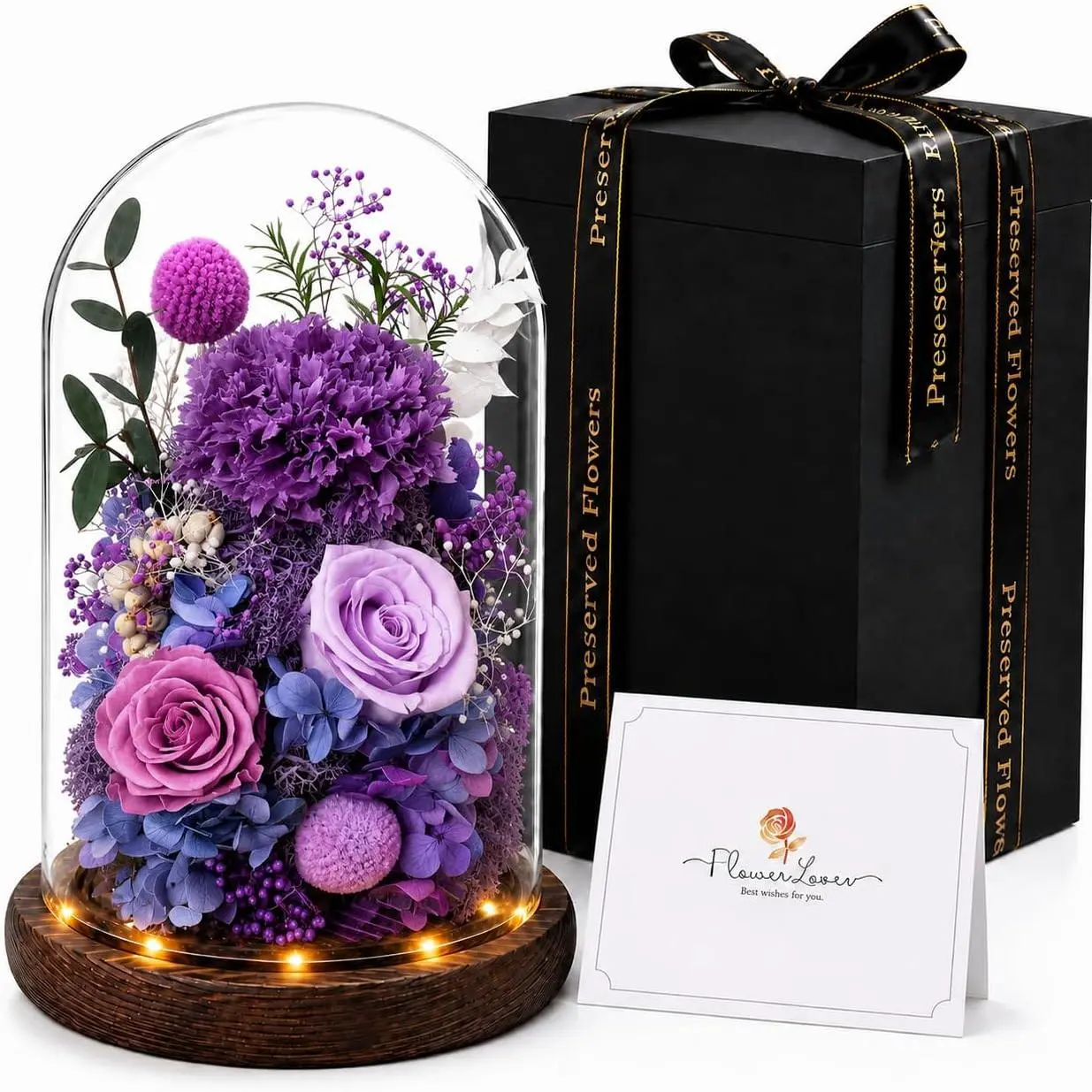 Preserved  in Glass, Preserved Rose with 1  Carnation & 2 , Eternal Flower  for Grandma Wife, Forever  for Anniversary Birthday Lasts