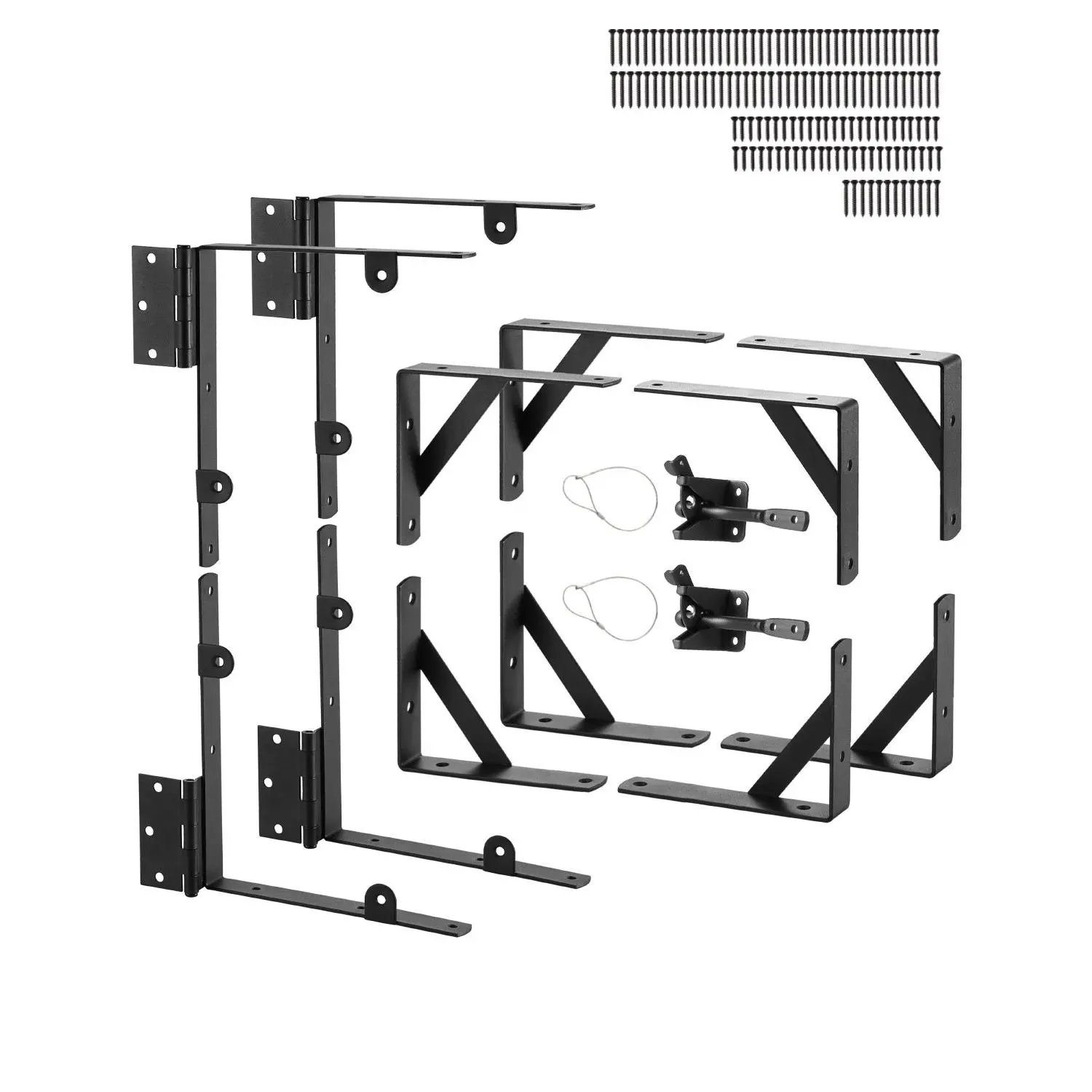 VEVOR 2 Sets Triangle Anti-Sag Gate Corner Brace Bracket Kit, Rust-Proof Metal Iron Welded Hinge Hardware, Latch Lock & Screws for Wood/Iron Gate Frames, Shed Doors