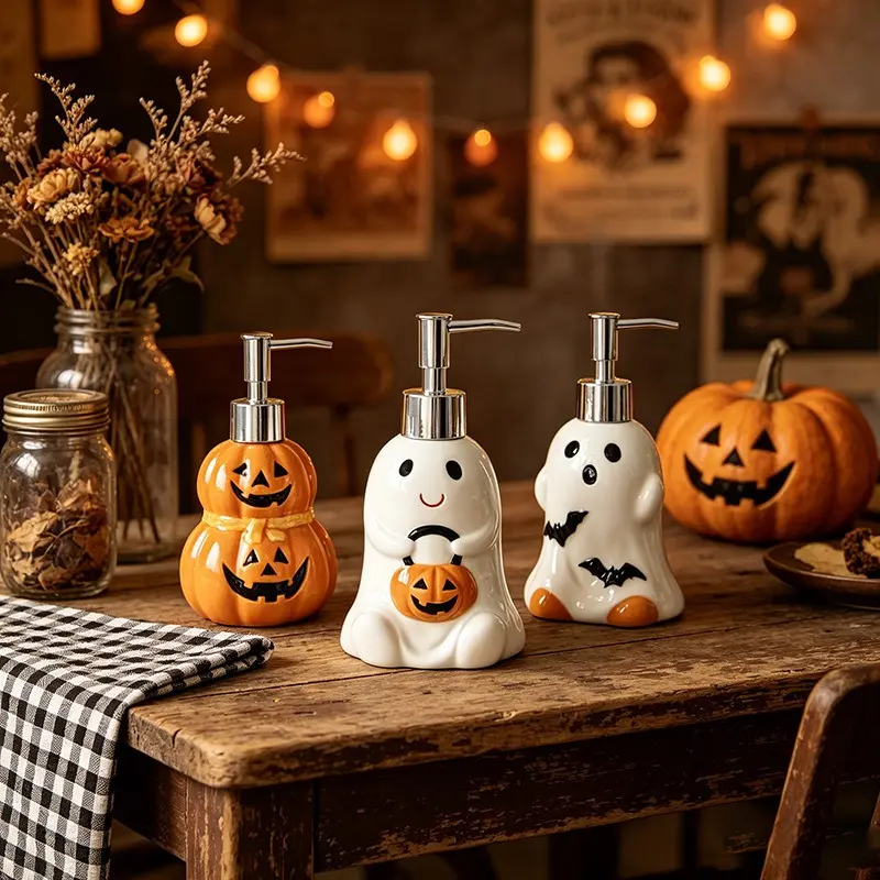 Halloween Jack-O'-Lantern Soap Dispenser, Cute Double Pumpkin Hand Soap Pump, Spooky Bathroom Decor for Holiday, 1 pc