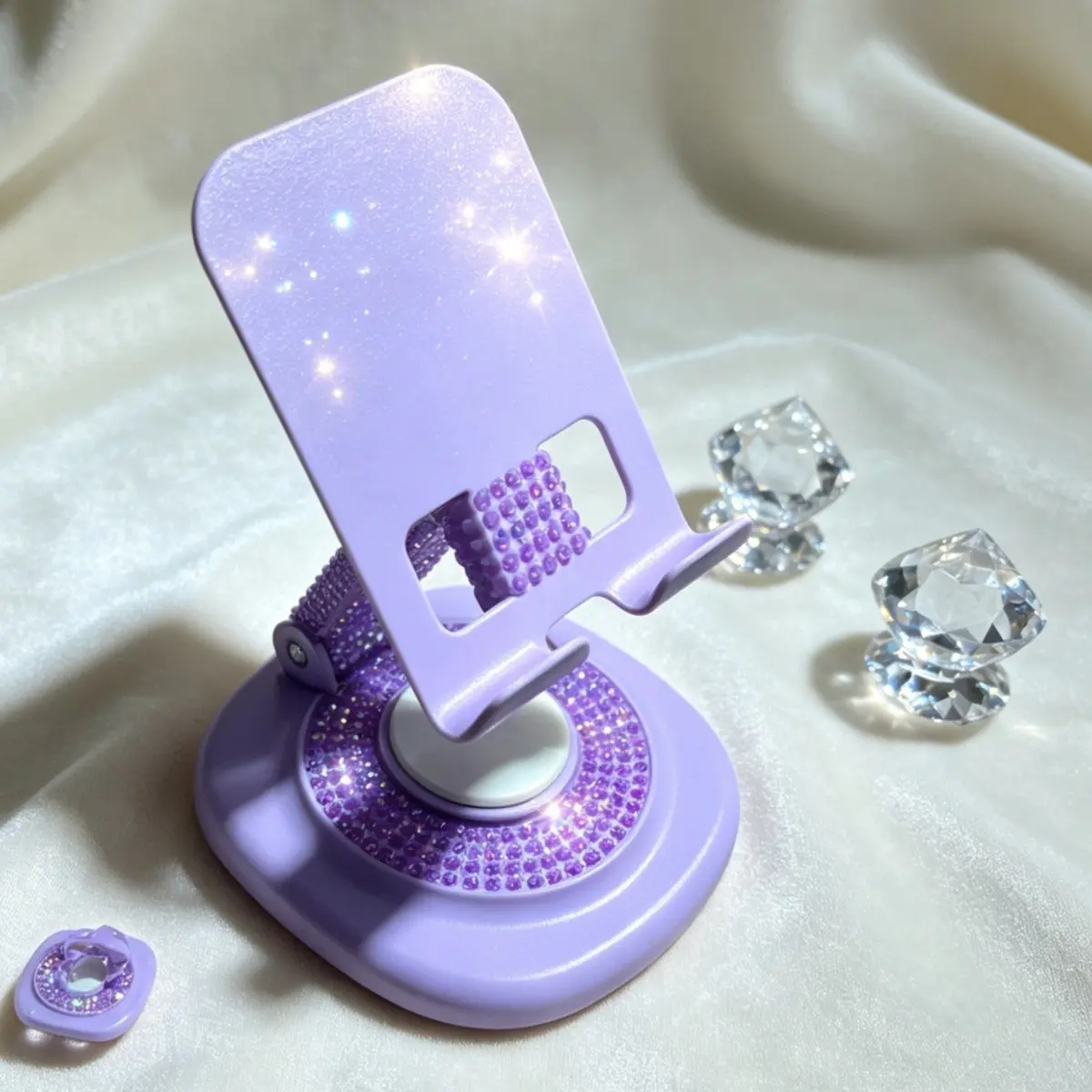 1pcs Flashy Rhinestone Rotating Folding Phone Desk Stand, Stable Anti-Drop Portable Phone Holder, Living Room Dorm Lazy TV Watcher Tool