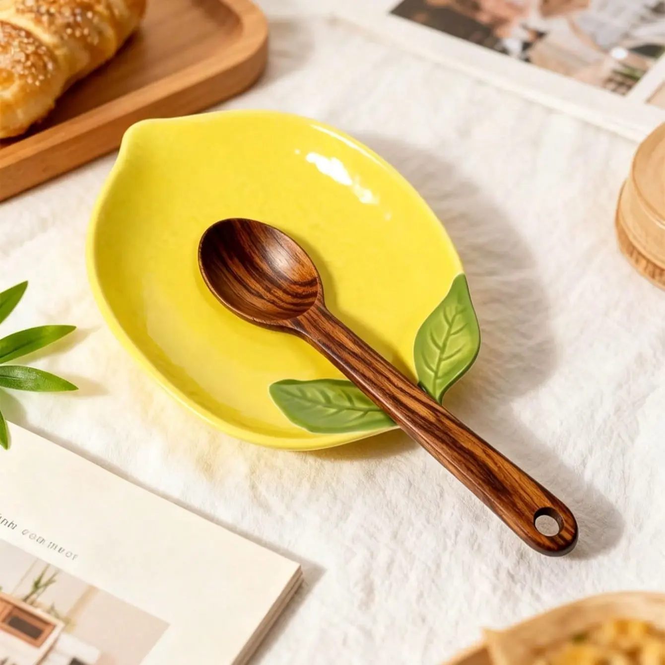 Large Lemon Ceramic Spoon Holder, Ceramic Spoon Rest, Stovetop Friendly, Elegant Kitchen Utensil Rack, Heat Resistant, Dishwasher Safe, Perfect Gift