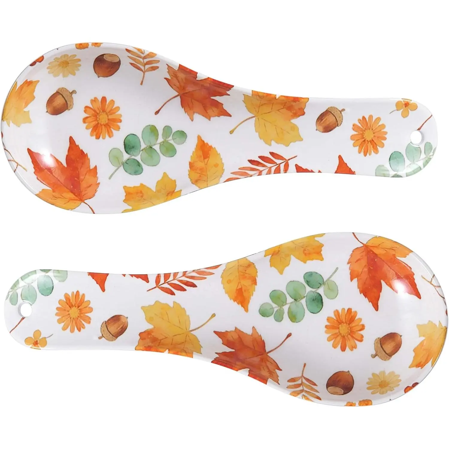 Melamine Spoon Rest Set of 2, 9.5-inch Leaf Kitchen Spoon Holders| Decorative Spoon Rest for Stove Top, Thanksgiving Harvest Kitchen Decor, Dishwasher Safe,BPA-Free,Stackable,Shatter-Resistant