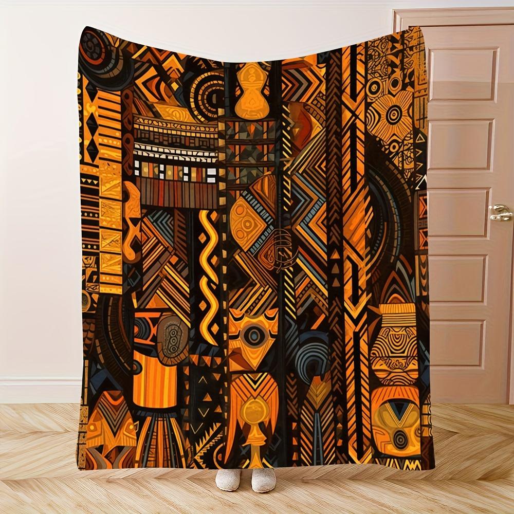 1pc Fashionable Fleece Blanket With Comfortable African Tribal Style Geometric Art Showing Rich Tribal Culture And Abstract Aesthetic Design Theme Pattern Print,Suitable As A Warm Cozy Blanket For Home Sofas, Bedding, Office Napping, Travel, And Camping