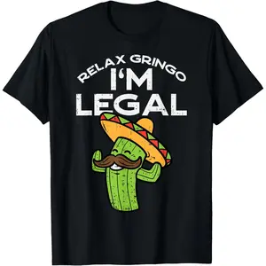 Women's  Short-Sleeve Casual Vintage Distressed Graphic T-Shirt - Funny "I'm Legal" Gringo Cinco De Mayo Mexican Immigrant Theme