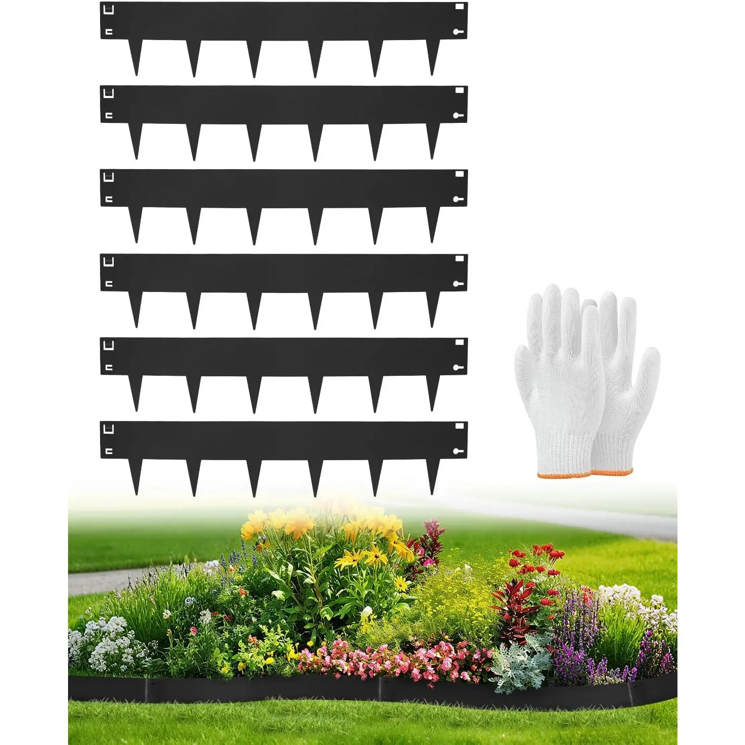 6-Pack Metal Landscape Edging 40" L x 6" H Black Galvanized Steel Landscape Edging, Bendable, Easy to Install and Durable for Garden and Yard Pathway Divider, Total Length 20 Feet