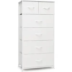 Tall Dresser for Bedroom Vertical Skinny Dresser - Sturdy Steel Frame,  Top, Easy Pull Fabric Bins- Organizer Unit for Bedroom, Entryway, Closets - 6 Drawers (White)