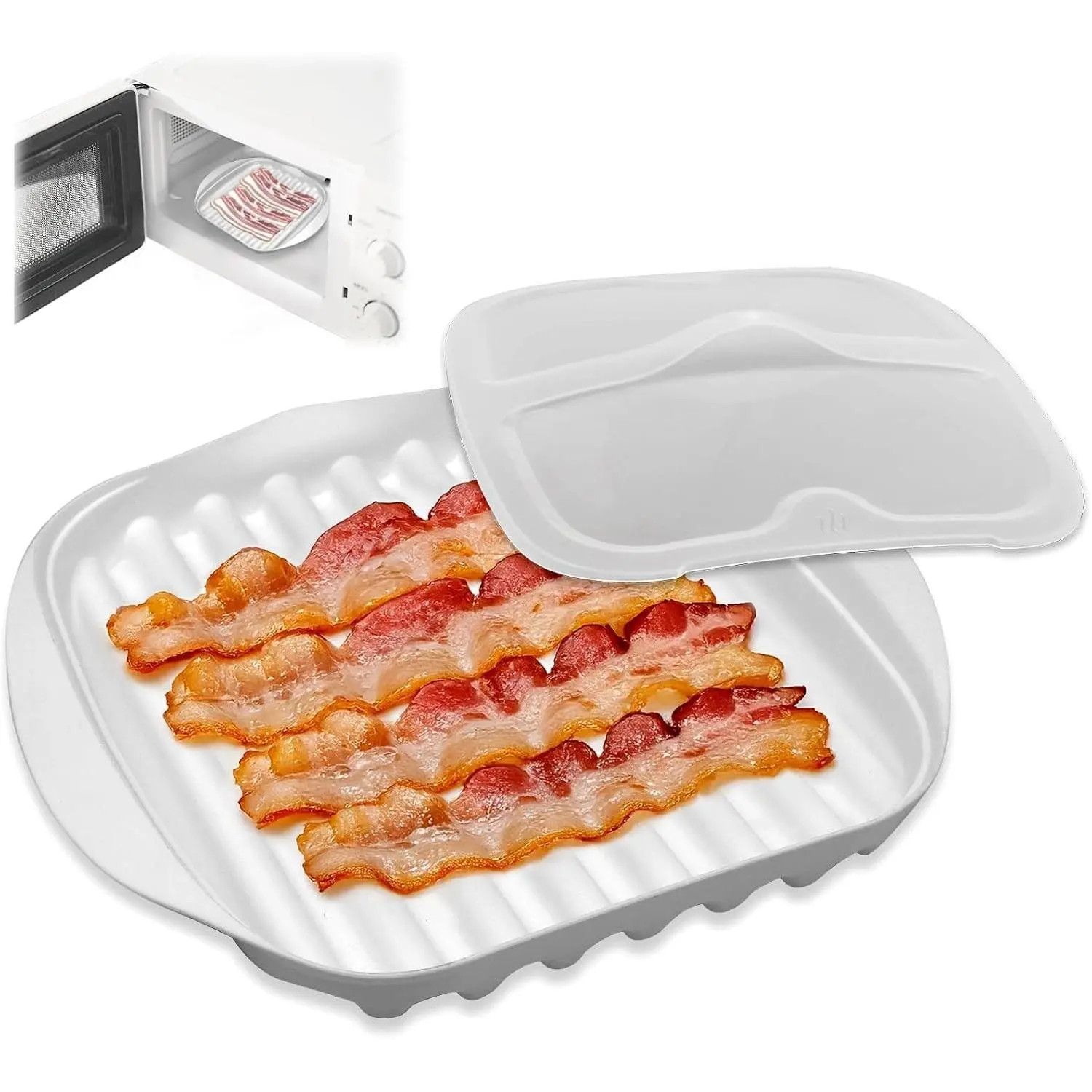 Microwave Bacon Cooker, Efficient Oil Draining Design For Crispy Bacon, Microwave Bacon Cooker with Cover for Cleaner Cooking, Bacon Cooker For Microwave Oven Perfect for bacon, tacos, sausages