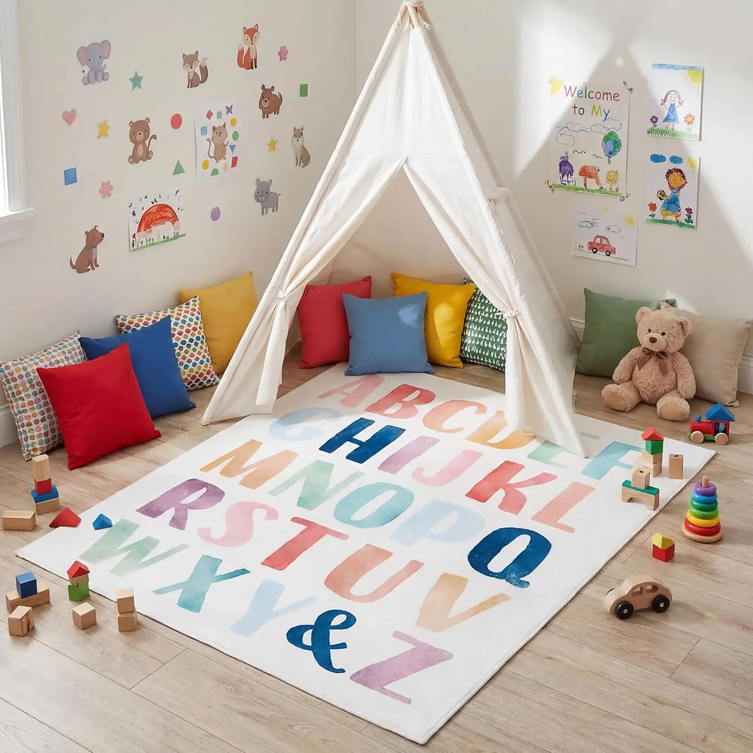 "x39" Alphabet Reading Corner Rug for Classroom  to School Mat | Colorful Letter Print, Washable Carpet, Soft Non Slip Floor Mat,  to School Nook, Playroom Bedroom Dorm Decor, Study Area