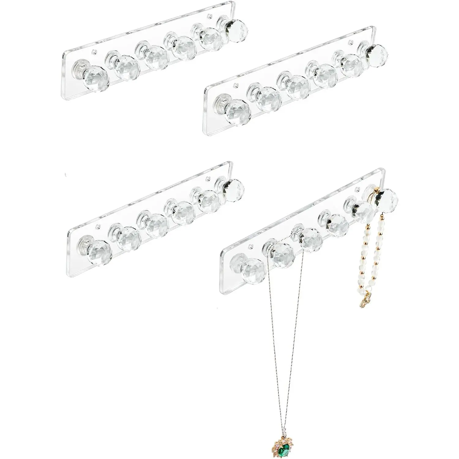 Necklace Hanger,  Necklace Holder, Necklace Organizer Wall Mount,  Hooks for Necklaces, Bracelets, Chains (4-pack Clear Short)