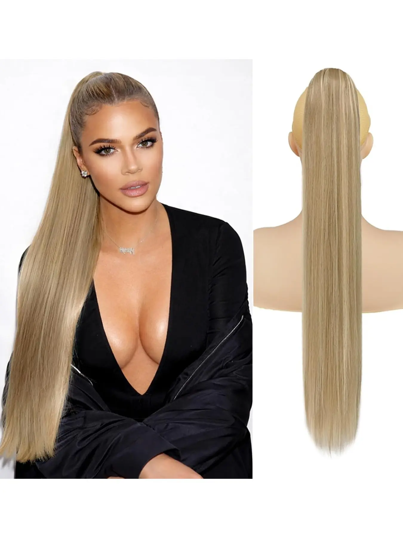 30 inch grab clip ponytail extension, long straight fake ponytail, naturally soft, synthetic fiber heat-resistant, suitable for women to wear, increases length and fluffiness, Synthetic Ponytail Hairpieces