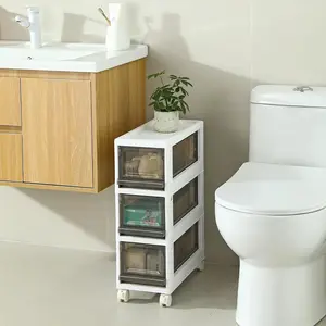 3 Drawer Plastic Storage Organizer, Narrow Storage Cart with Wheels Drawers for Small Narrow Space, 7.87-inch Wide White