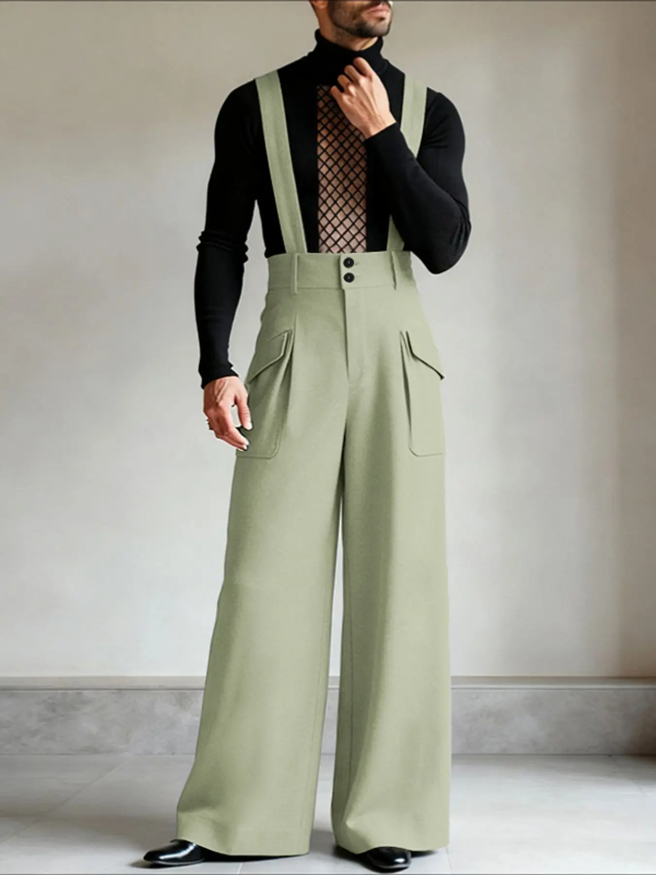 INCERUN Men's Casual Fashion Bib Pants, Multicolor Texture Bib Pants, Perfect for Daily Wear, Stylish and Comfortable, Ideal for Everyday